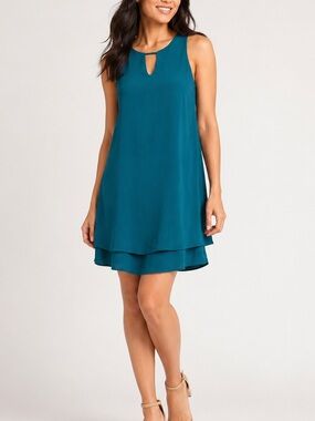 Pants Store Teal Layered Shift Dress Size Small Keyhole Neck